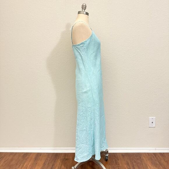 THE SLEEP SHIRT Maxi Slip Dress Light Blue Linen Spaghetti Strap - Picture 6 of 12